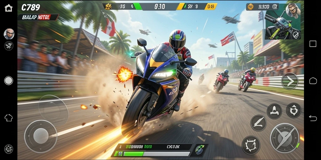 Gameplay seru balap motor C789 dengan grafis memukau.
