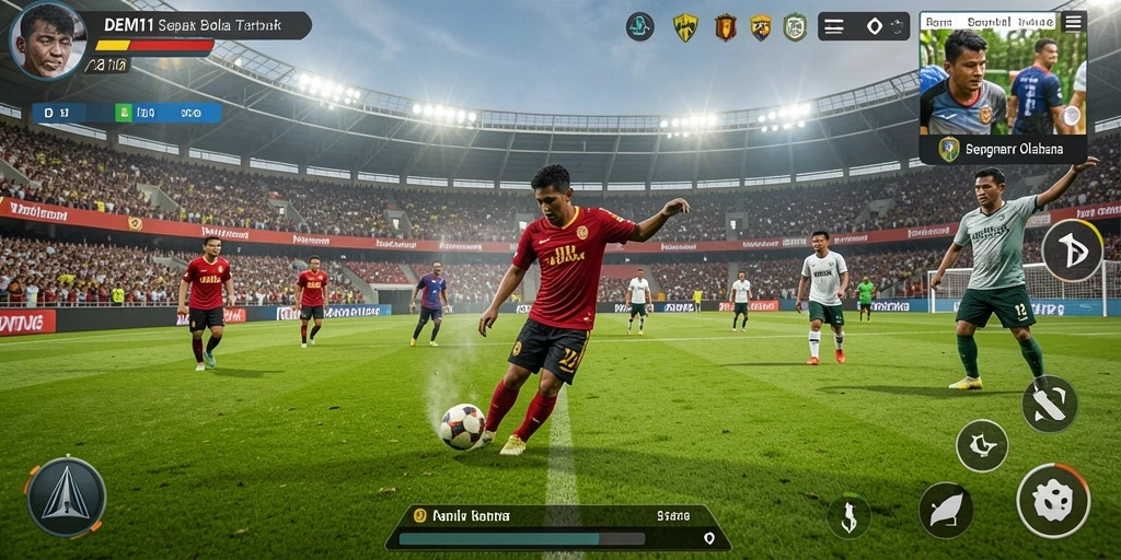 Gameplay seru dalam DEMI11 menunjukkan aksi sepak bola nyata.
