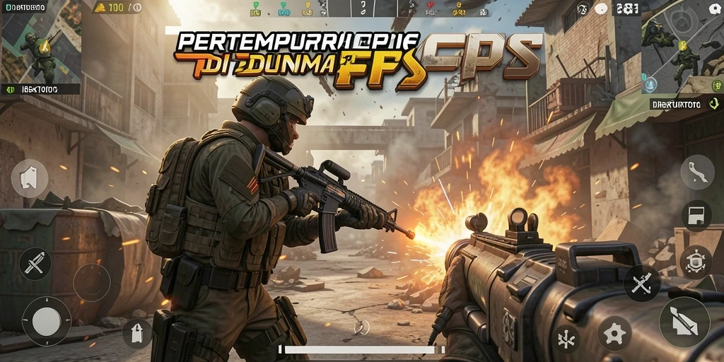 Tampilan gameplay menegangkan dari pertempuran FPS yang epik.