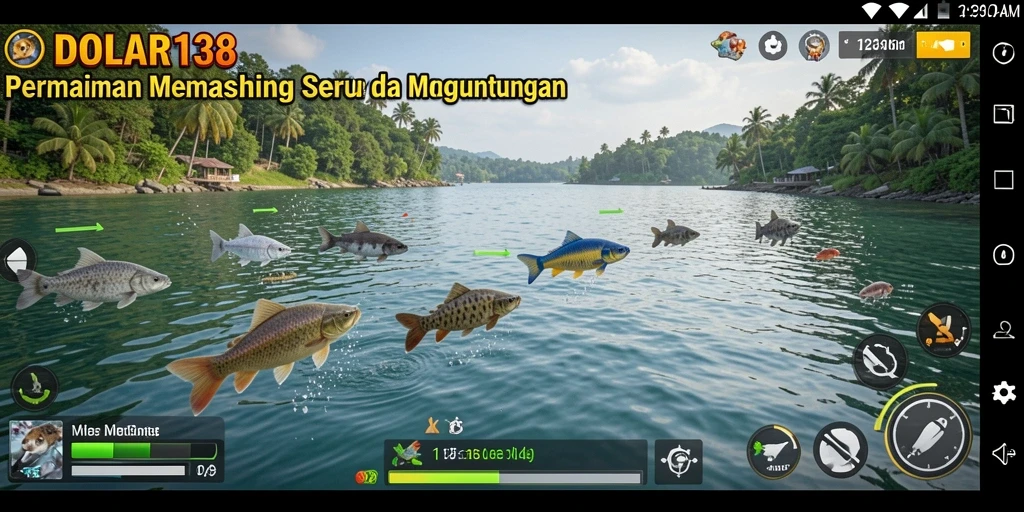Tampilan menarik gameplay memancing DOLAR138 dengan berbagai jenis ikan.