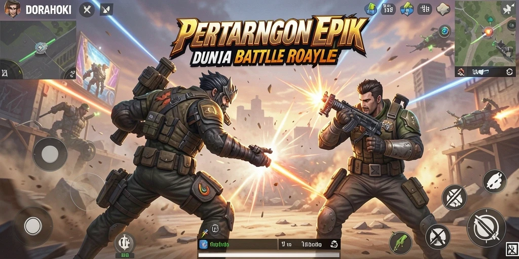 Tampilan gameplay intens di DORAHOKI dengan pertempuran seru.