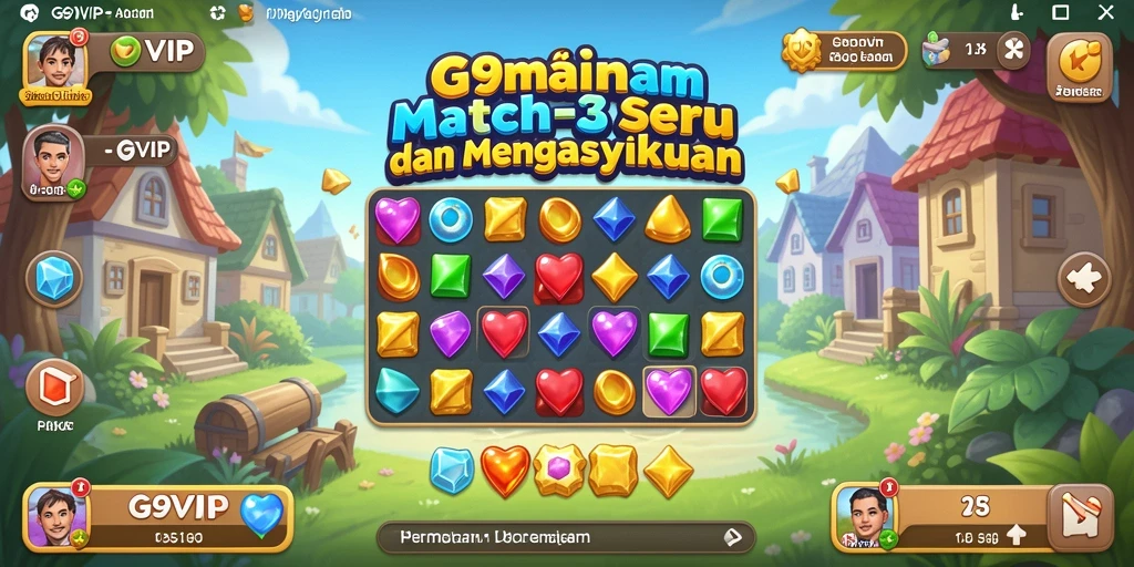 Screenshot utama G9VIP menampilkan gameplay Match-3 yang seru.