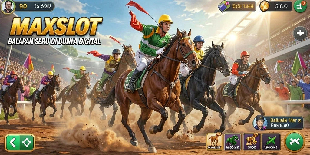 Tangkapan layar menunjukkan aksi balapan mendebarkan dalam MAXSLOT.