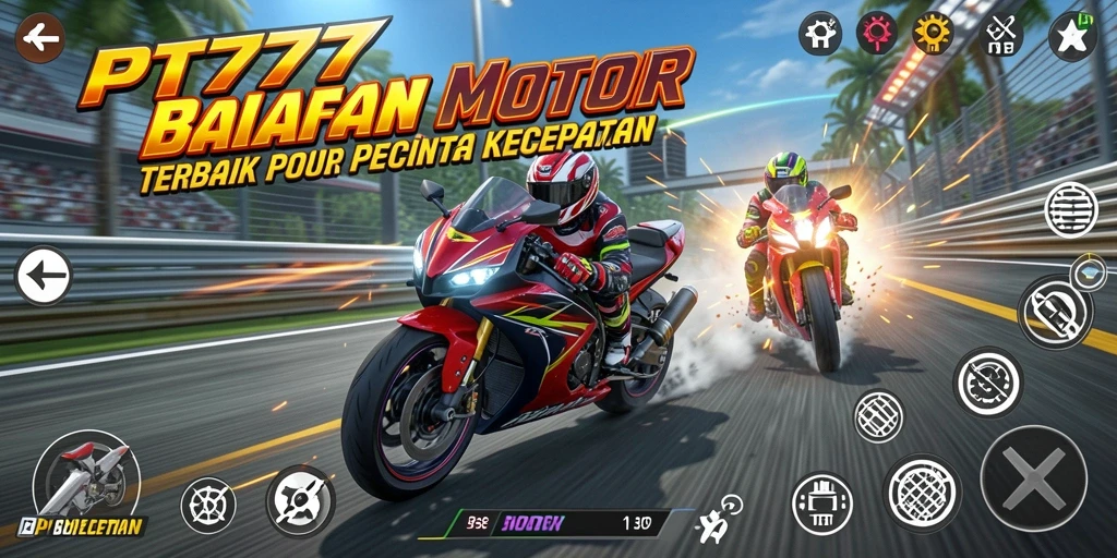 Tangkapan layar utama PT777 menampilkan aksi balap motor yang mendebarkan.
