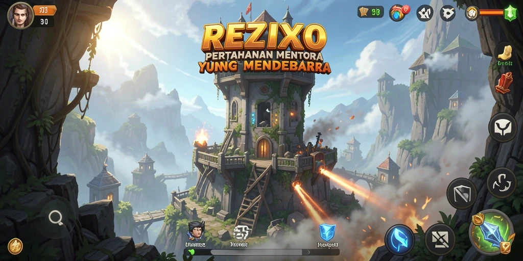 Tampilan gameplay menegangkan dari REZIXO dalam aksi Tower Defense.