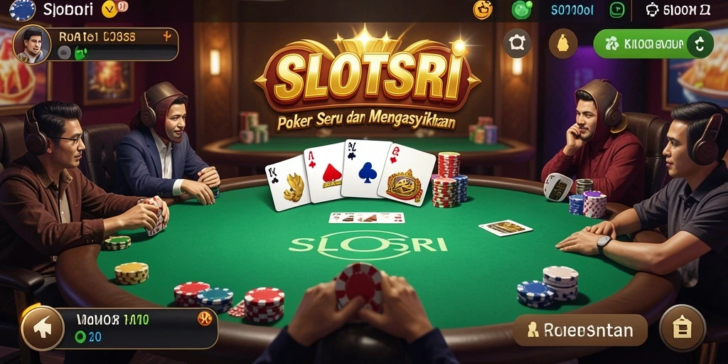 Screenshot gameplay SLOTSRI yang menampilkan suasana Poker yang menegangkan.