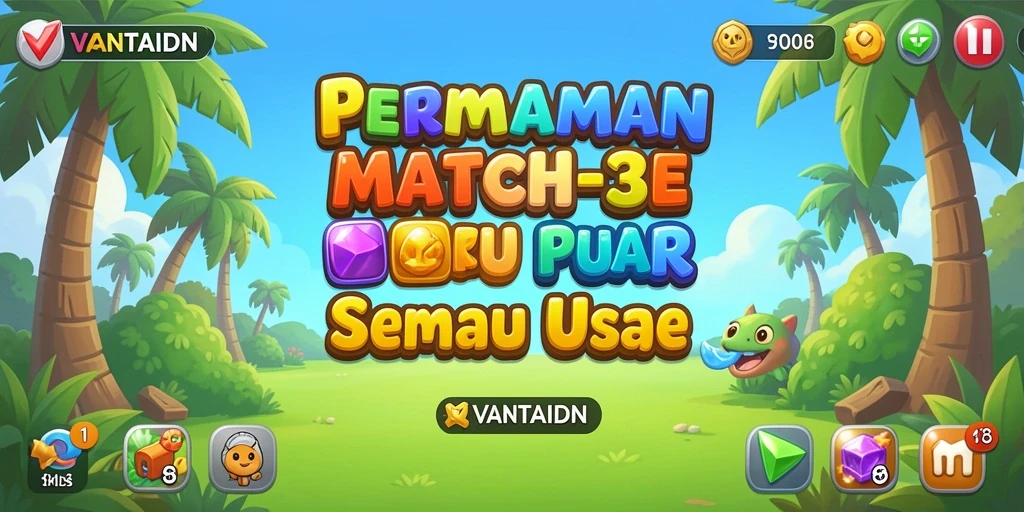 Tampilan gameplay VANTAIDN yang ceria dan penuh warna pada level Match-3.